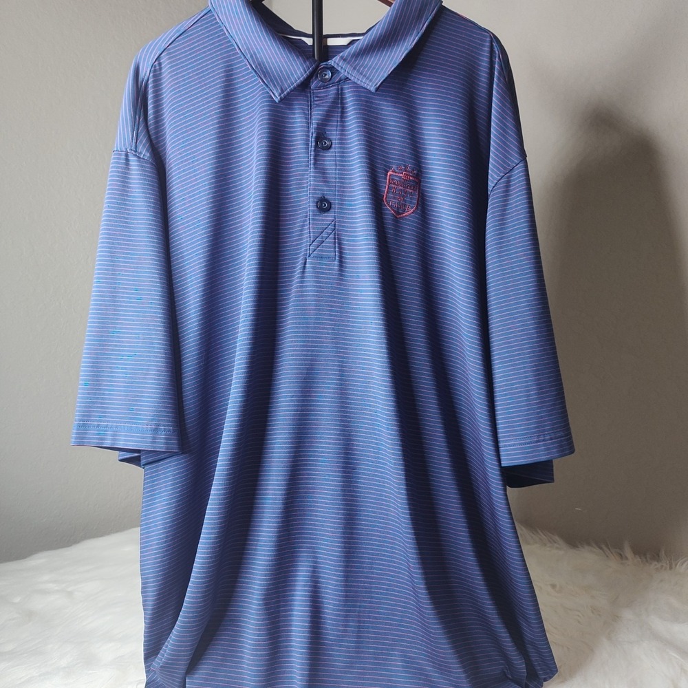 Cutter & Buck Polo Mens XXL Blue Red Striped World Golf Hall of Fame Shirt